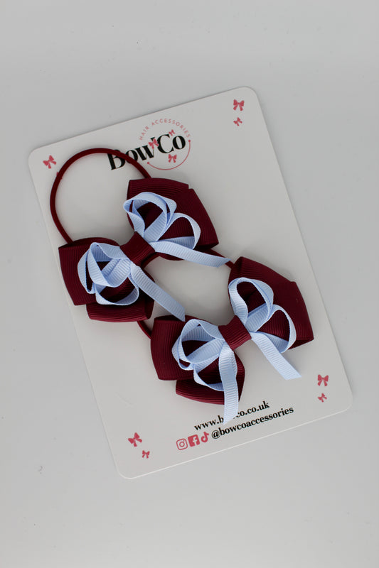 Double Bow Set - Elastic - Burgundy and Bluebell