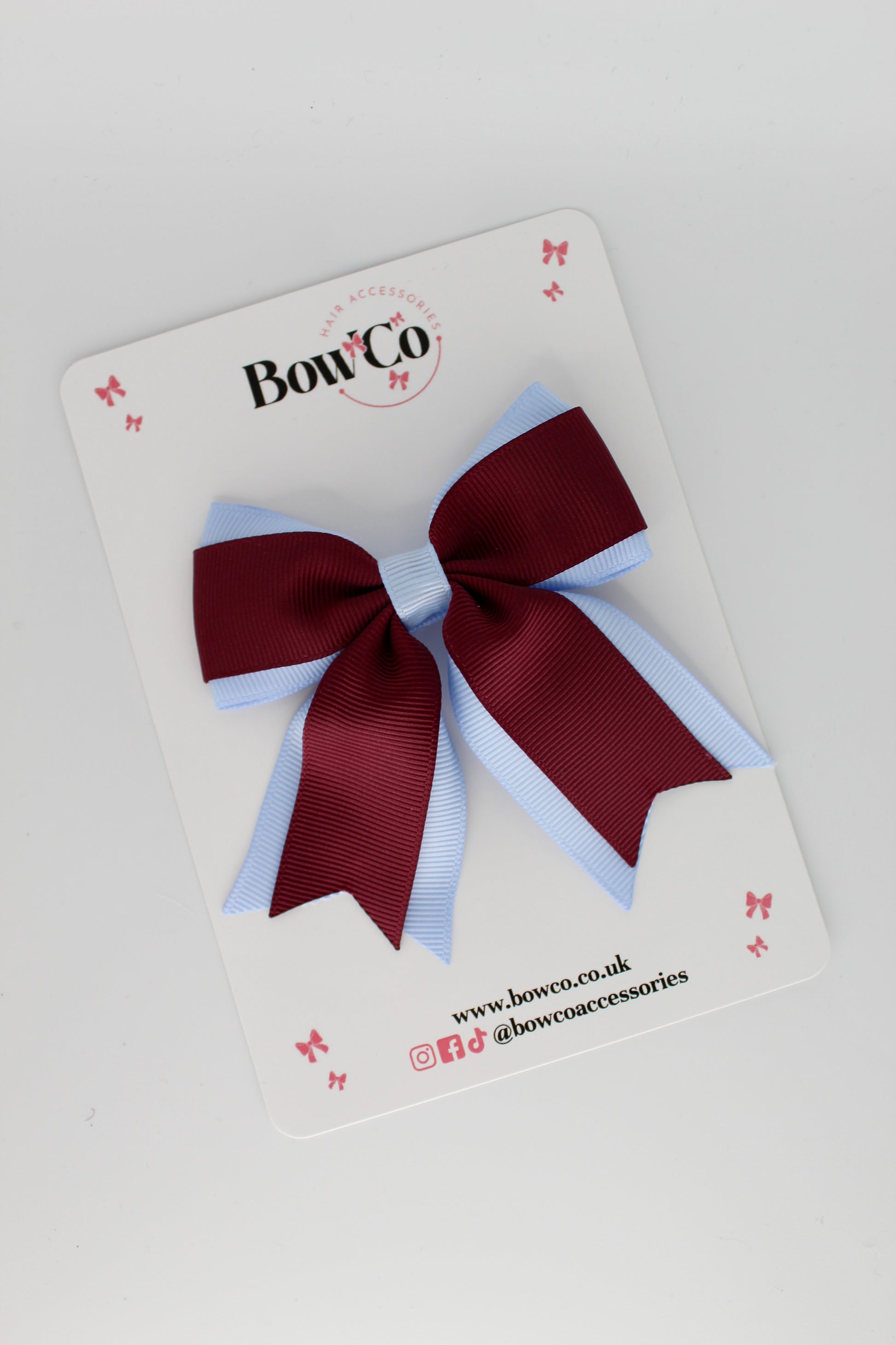 Tail Bow Clip - Burgundy and Bluebell