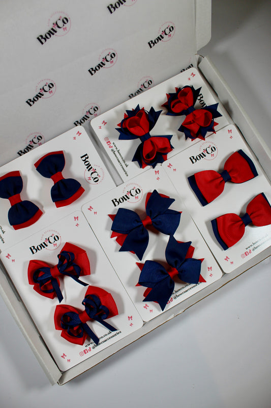 School Bundle 10 Bows - 5 Matching Pairs - Red and Navy