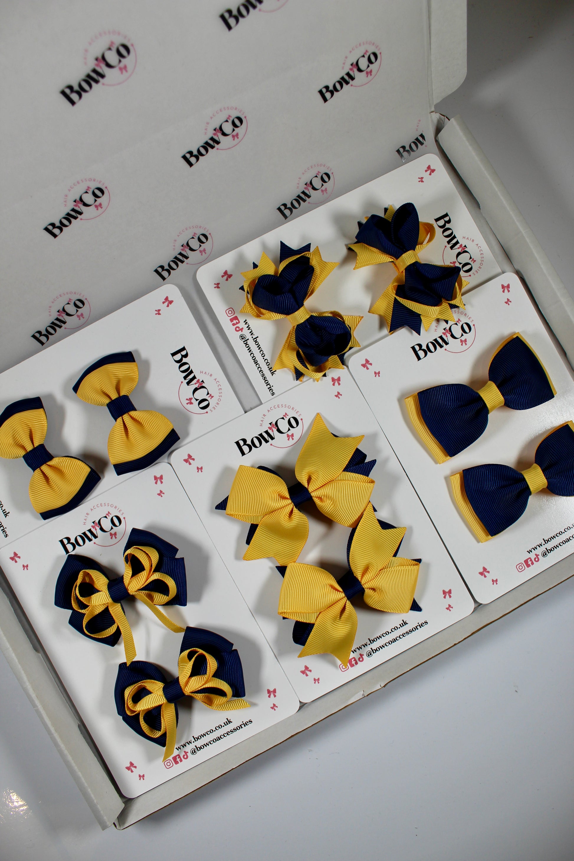 School Bundle 10 Bows - 5 Matching Pairs - Navy and Yellow Gold