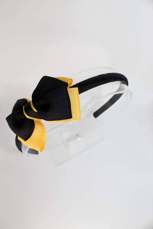 Bow Hairband - Black and Yellow Gold