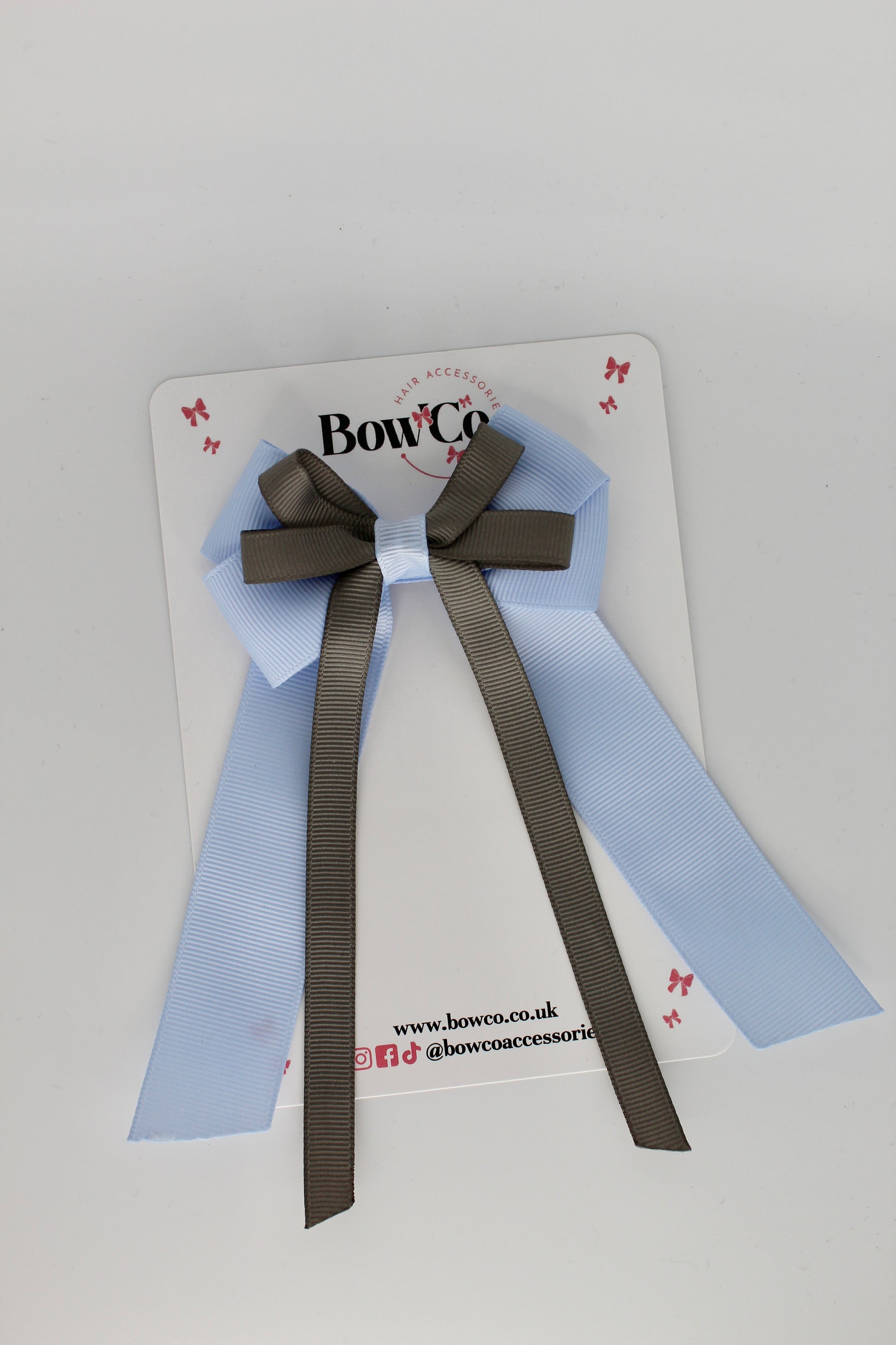 Loop Bow Clip PonyTail - Bluebell and Metal Grey