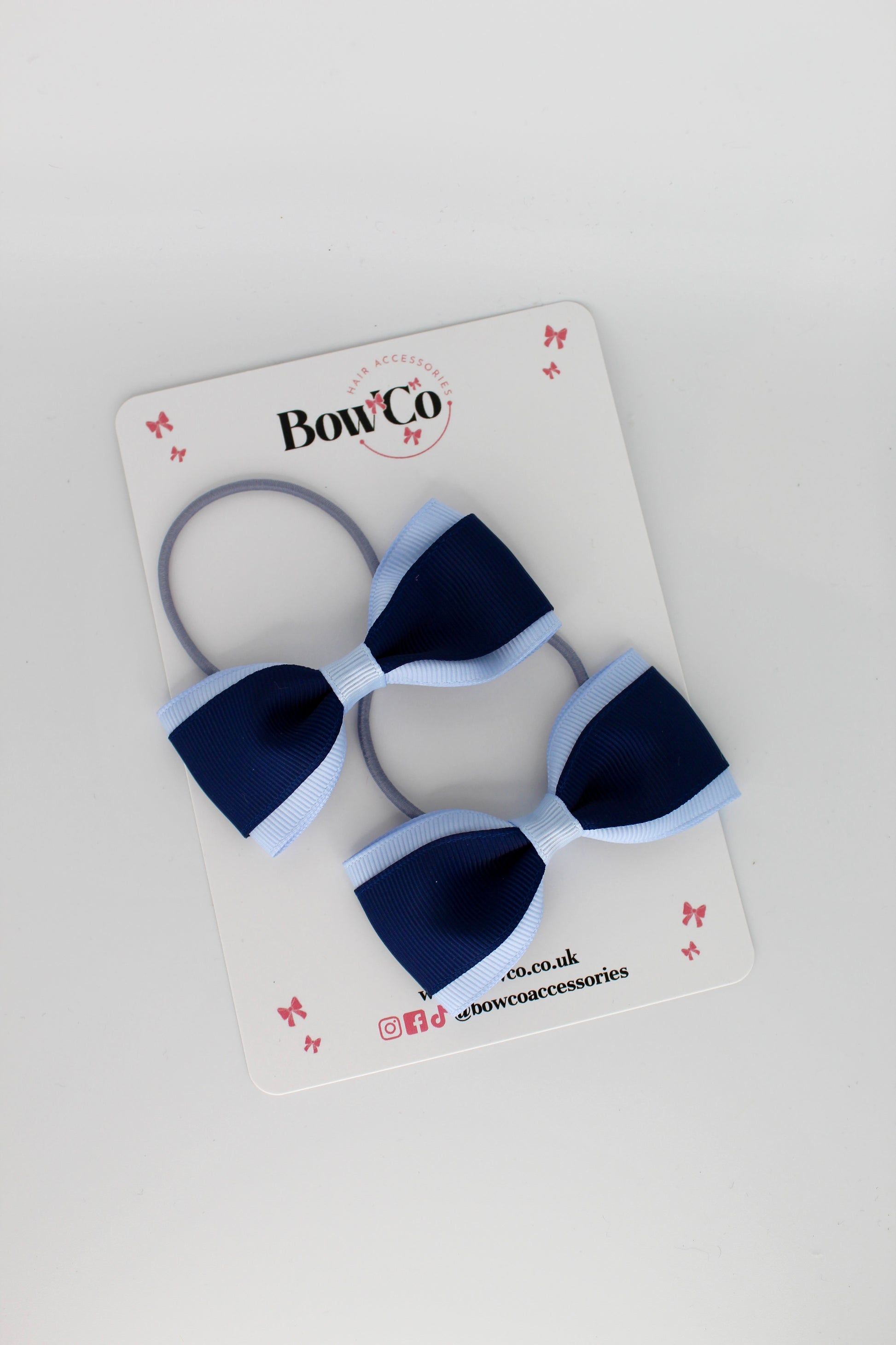 3 Inch Tuxedo Bow - Elastic - 2 Pack - Navy and Bluebell