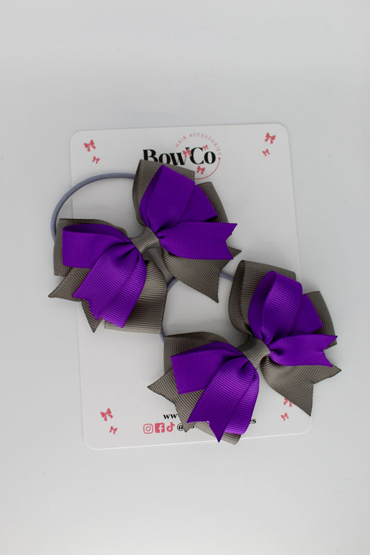 Double Tail Bow - Purple and Metal Grey