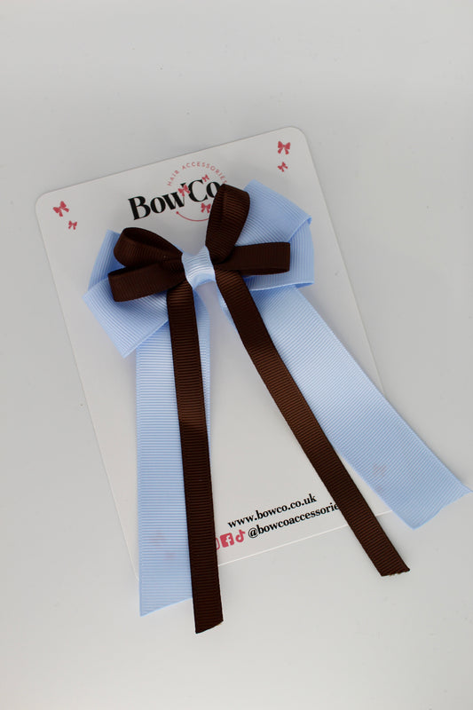 Loop Bow PonyTail Clip - Bluebell and Brown