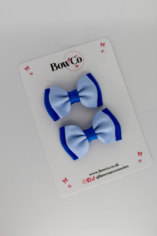 Double Lapel Bow - Clip - Royal Blue and Bluebell