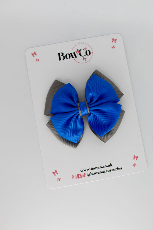 Layer Edge Bow - Clip - Royal Blue and Metal Grey