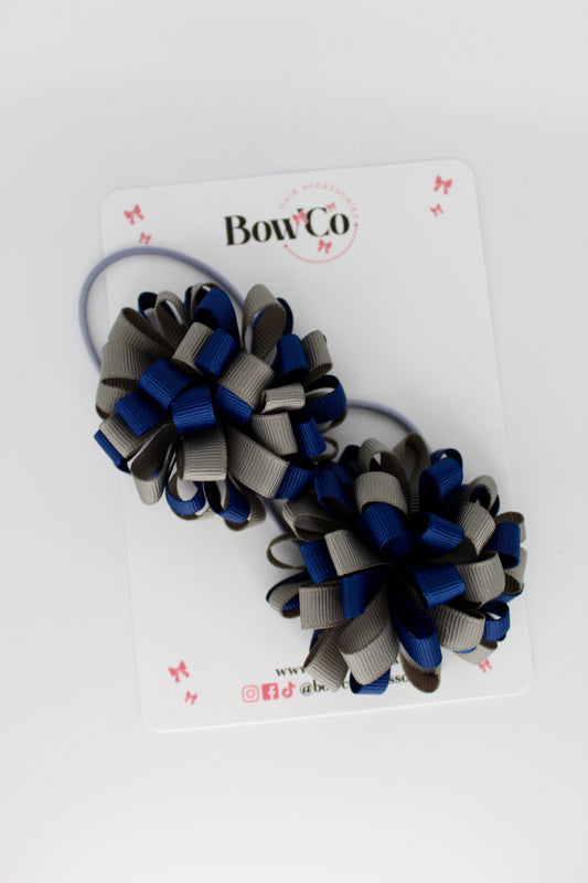 Pom Pom Elastic Elastic Set - Navy and Metal Grey