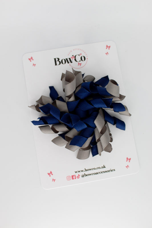 Corker Bow Clip - Navy and Metal Grey