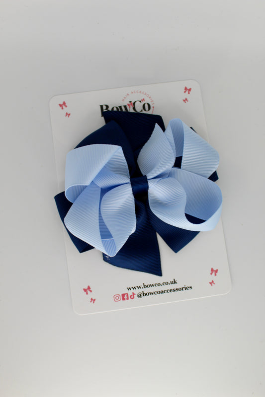 Double Bow - Clip - Navy Blue and Bluebell