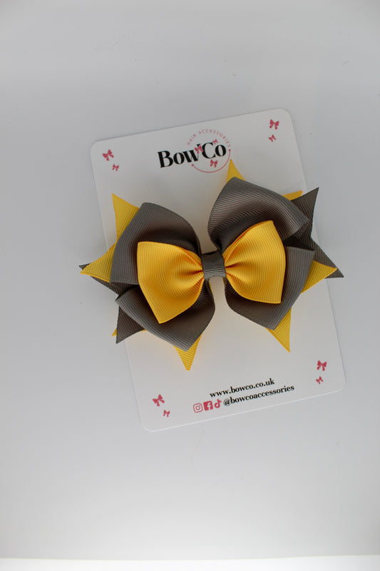 3.5 Inches Layer Bow - Clip - Metal Grey and Yellow Gold