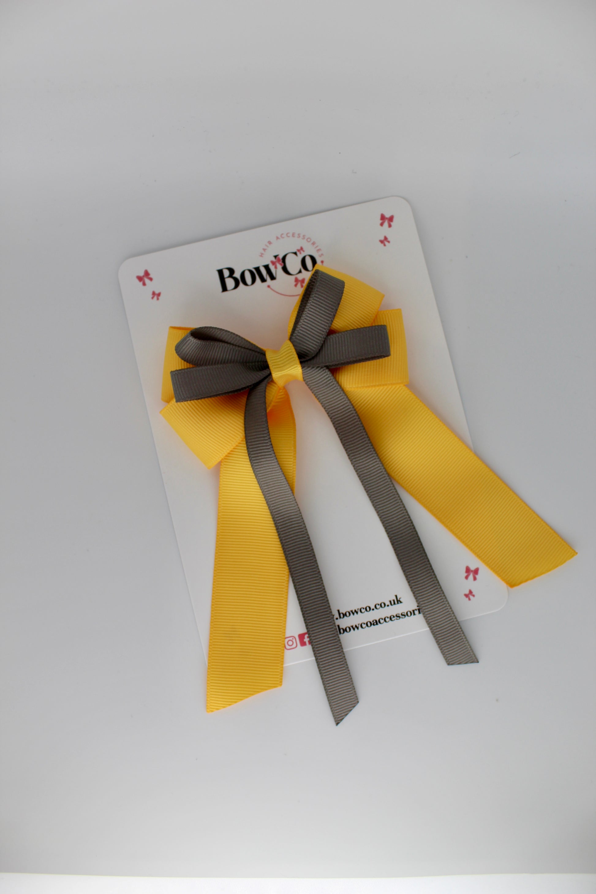 4 Inch Loop Bow Clip PonyTail - Metal Grey and Yellow Gold