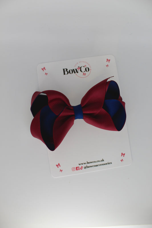 4 Inch Loop Bow - Clip - Navy Blue & Burgundy