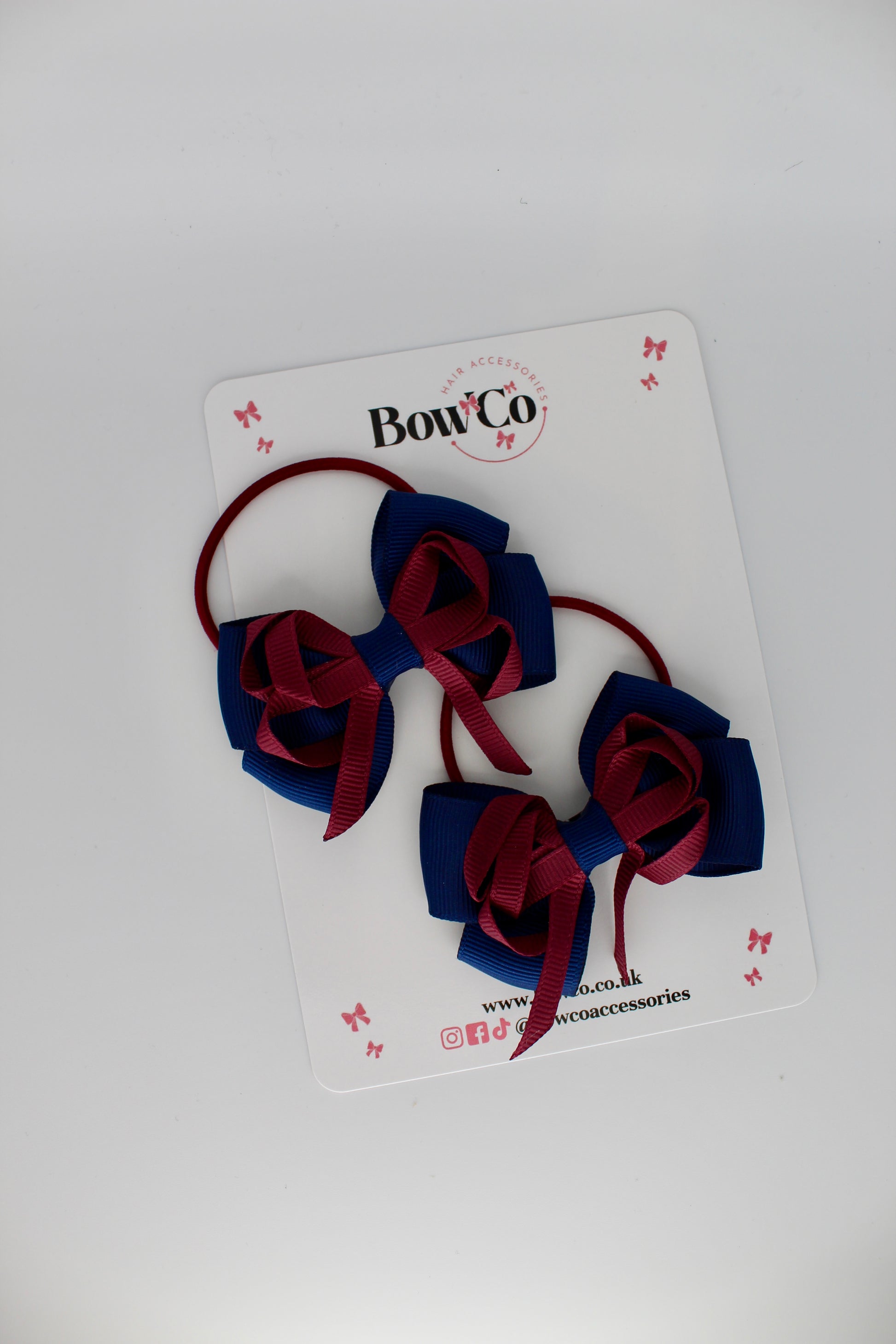 Navy Blue & Burgundy - Double Bow Set - Elastic