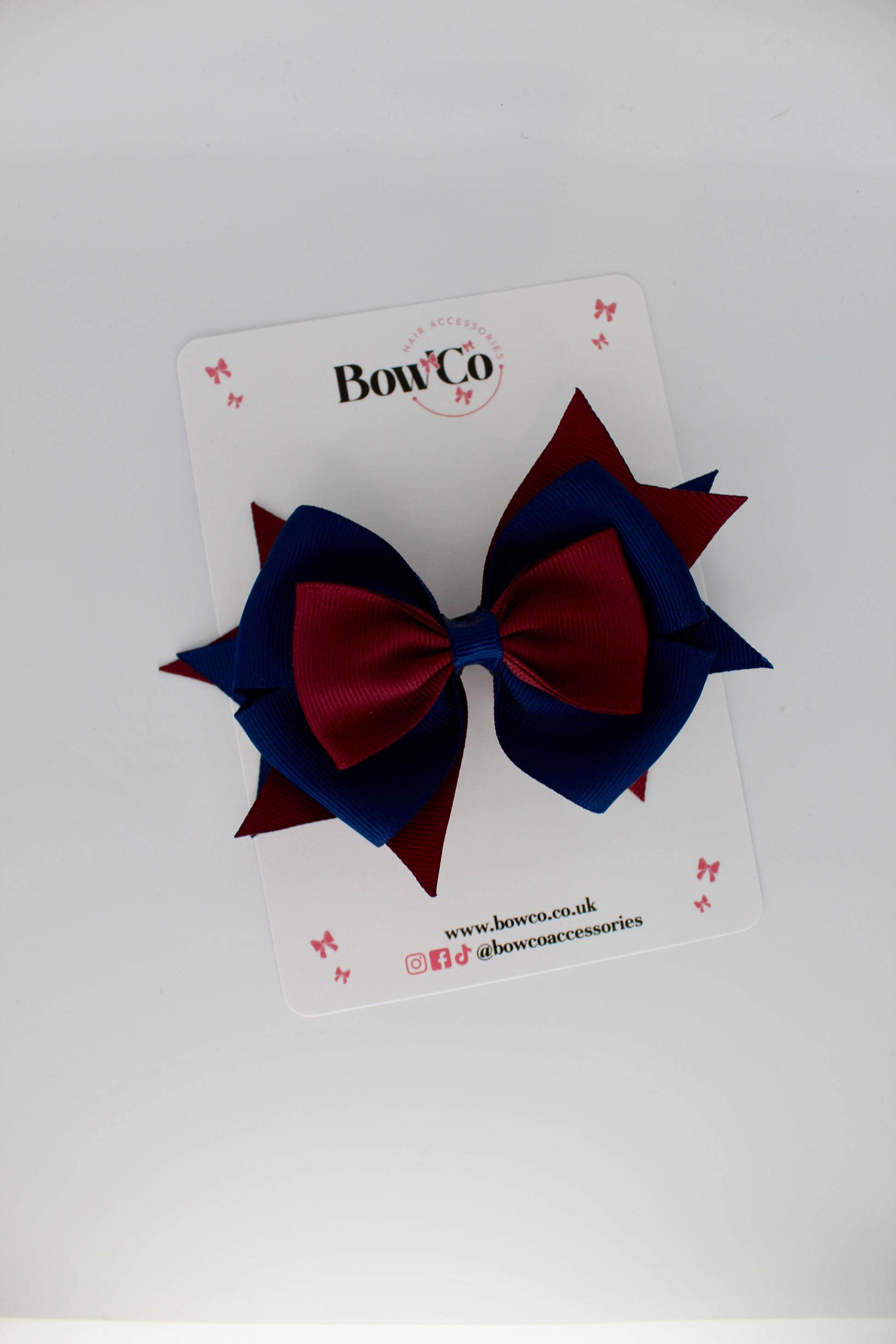 3.5 Inches Layer Bow - Clip - Navy Blue & Burgundy