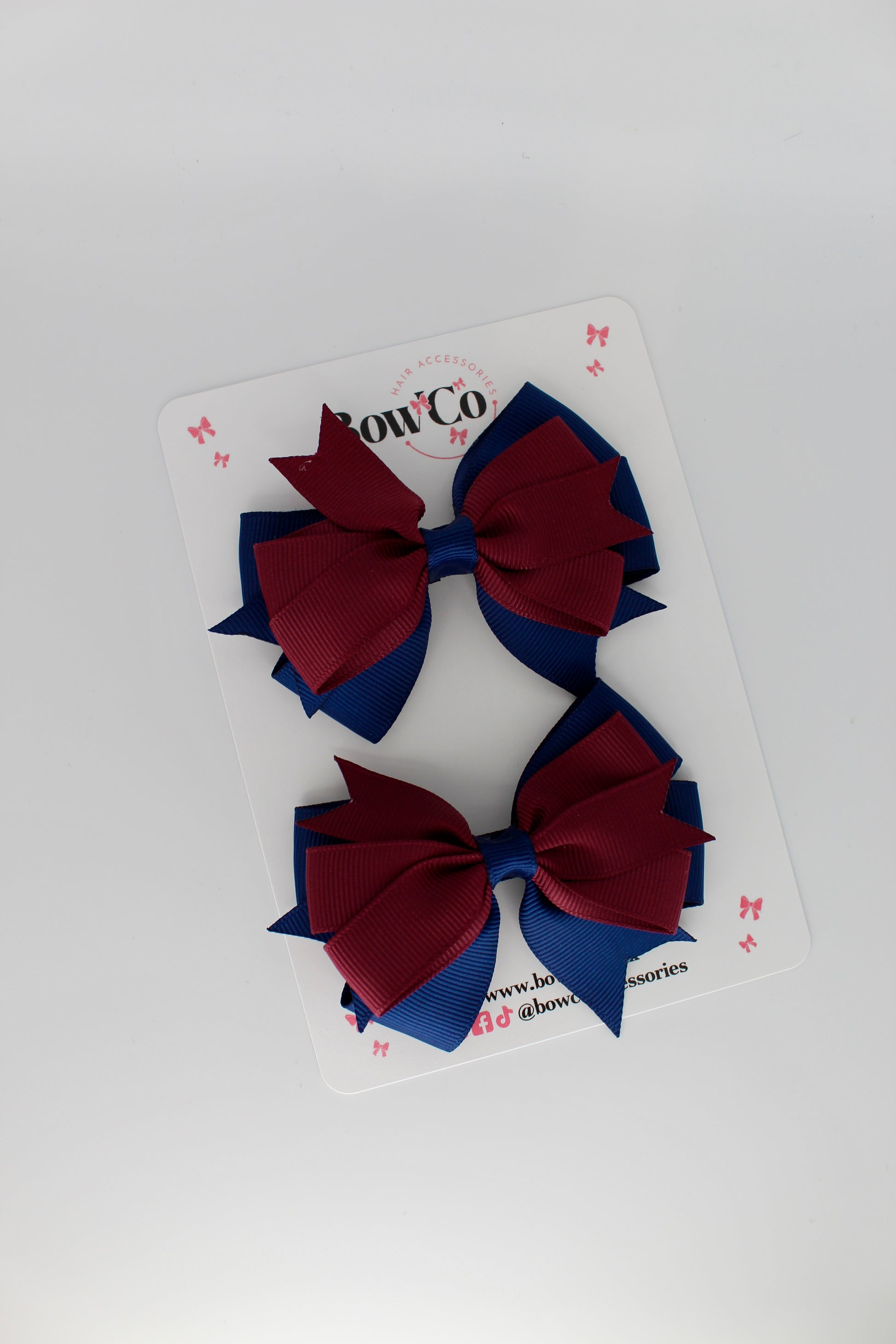 3 Inch Double Tail Bow Set - Navy Blue & Burgundy