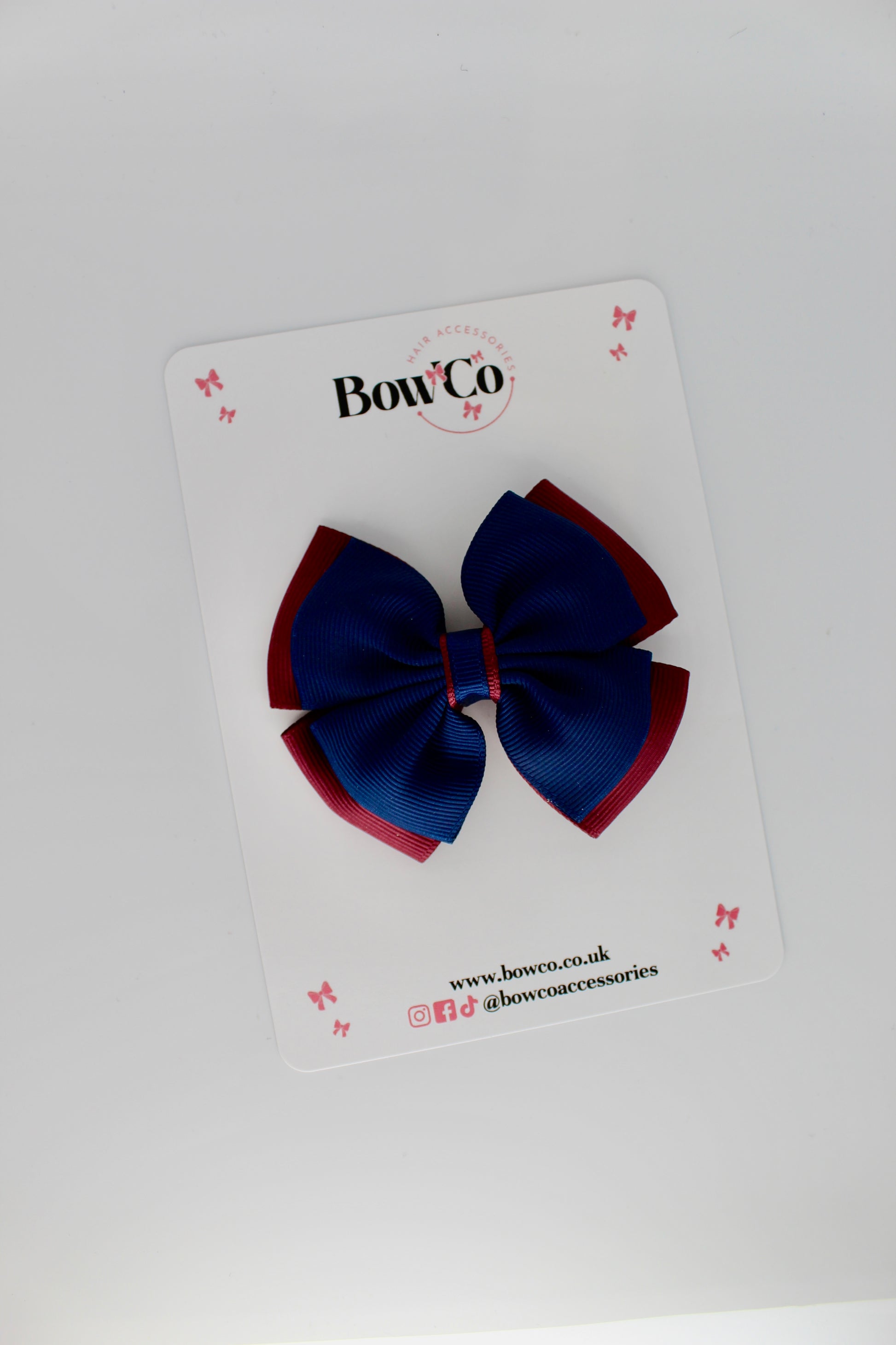 3 Inch Layer Edge Bow - Clip - Navy Blue & Burgundy