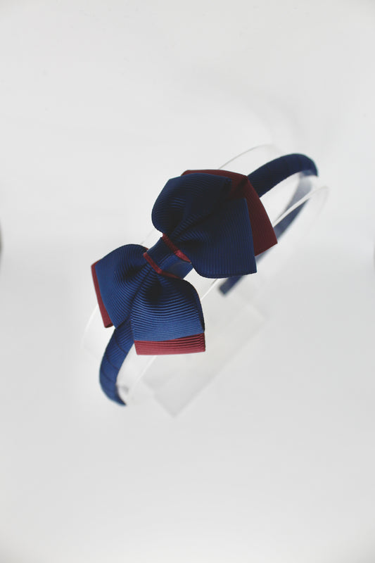 Bow Hair Band - Navy Blue & Burgundy