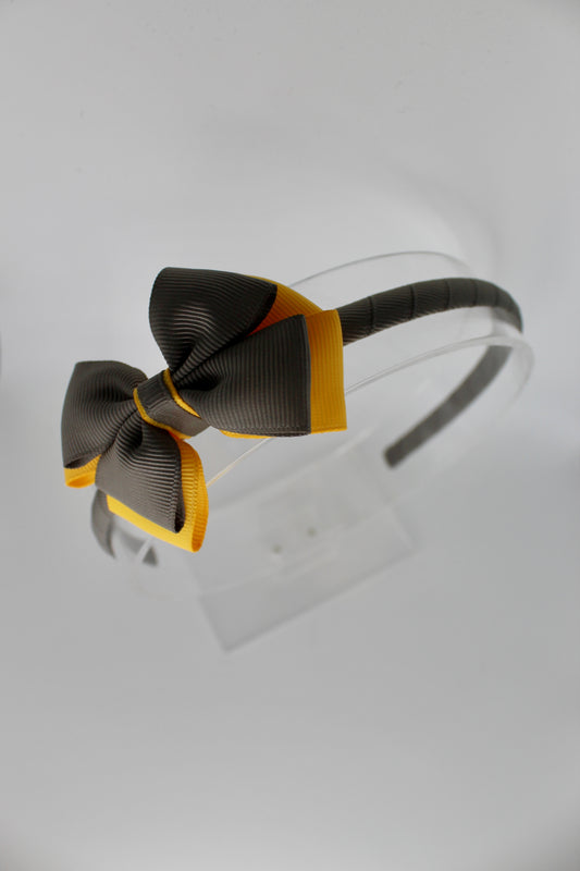 Bow Hair Band - Metal Grey and Yellow Gold