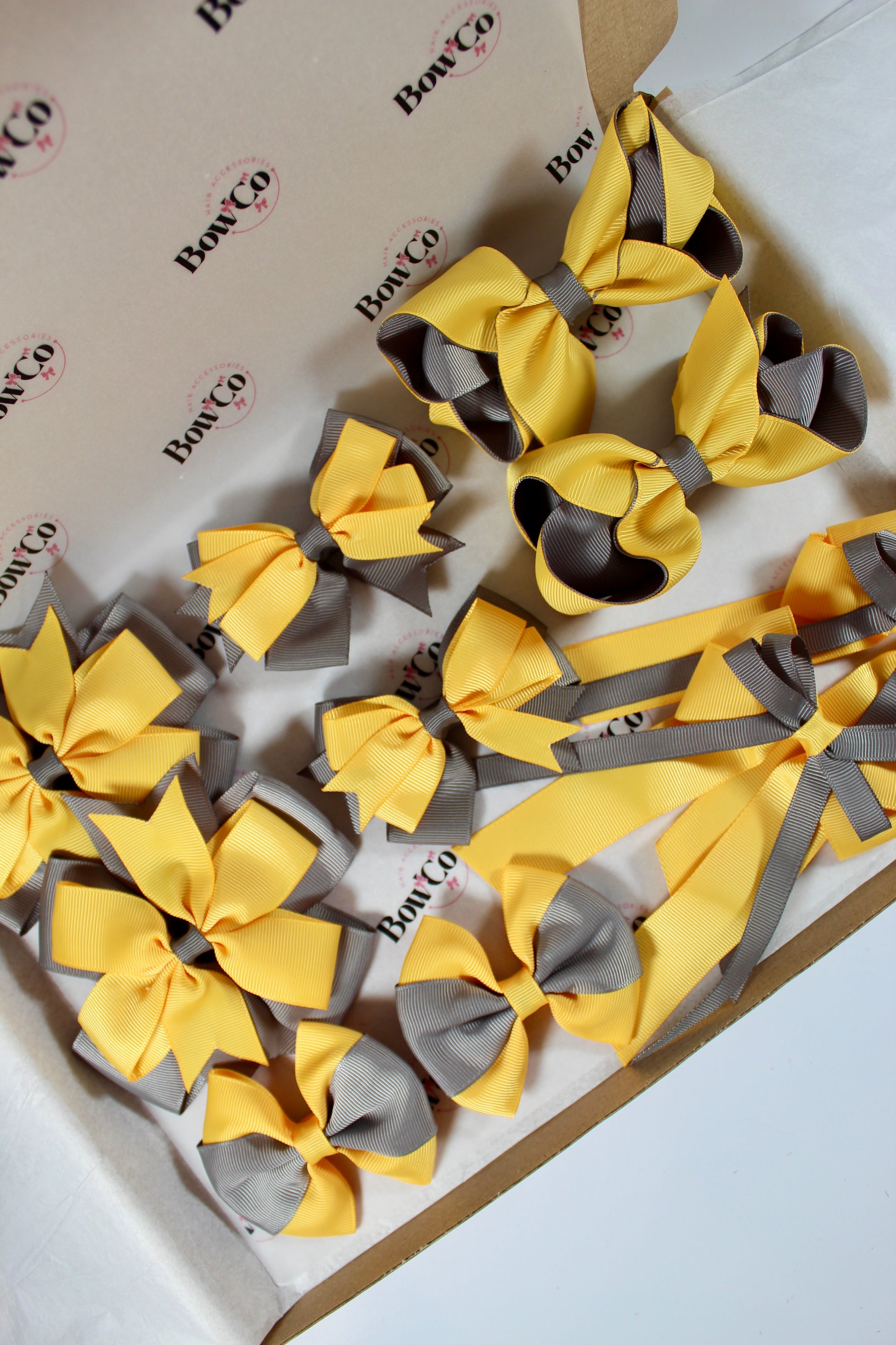 School Bundle 10 Bows - 5 Matching Pairs - Metal Grey and Yellow Gold