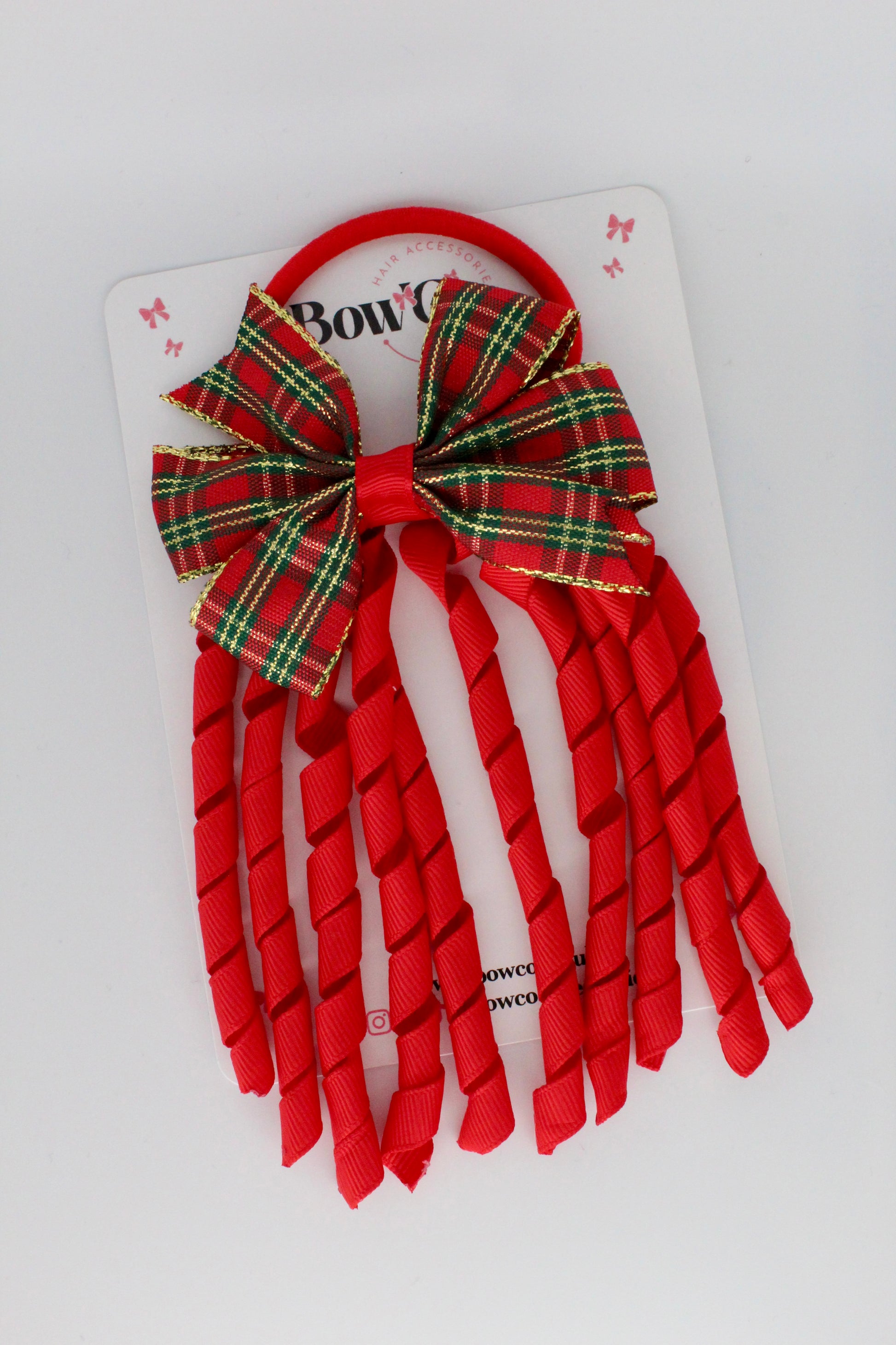 Pinwheel Corker Christmas Red Gold Tartan Bow