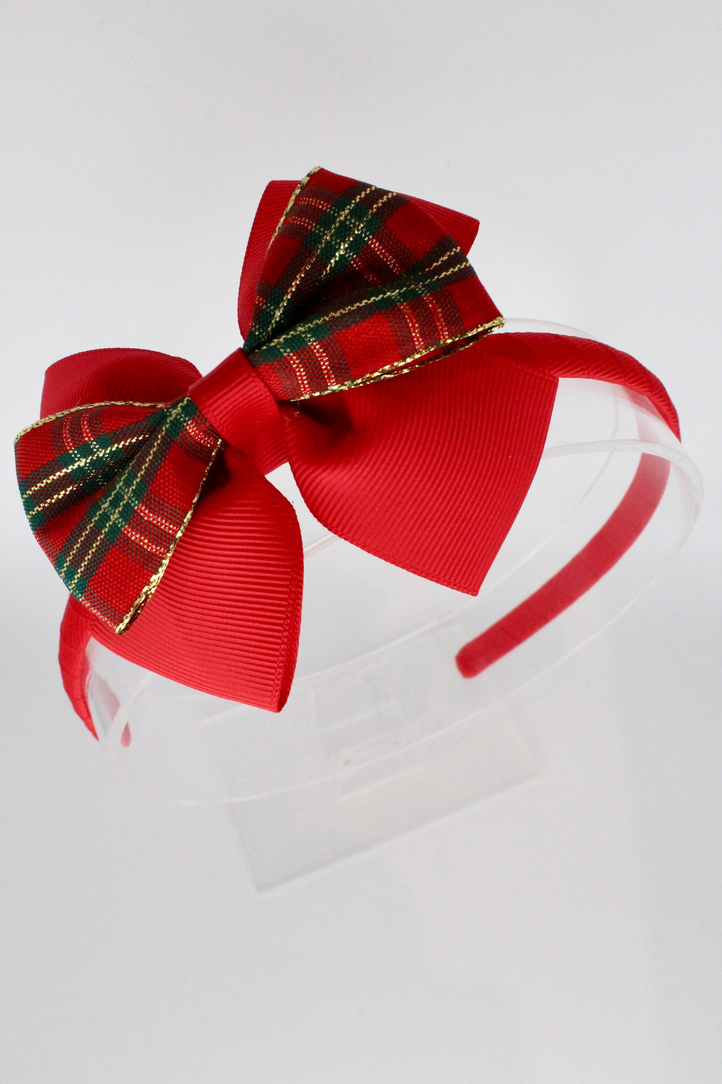 Red Gold Tartan Bow Hairband