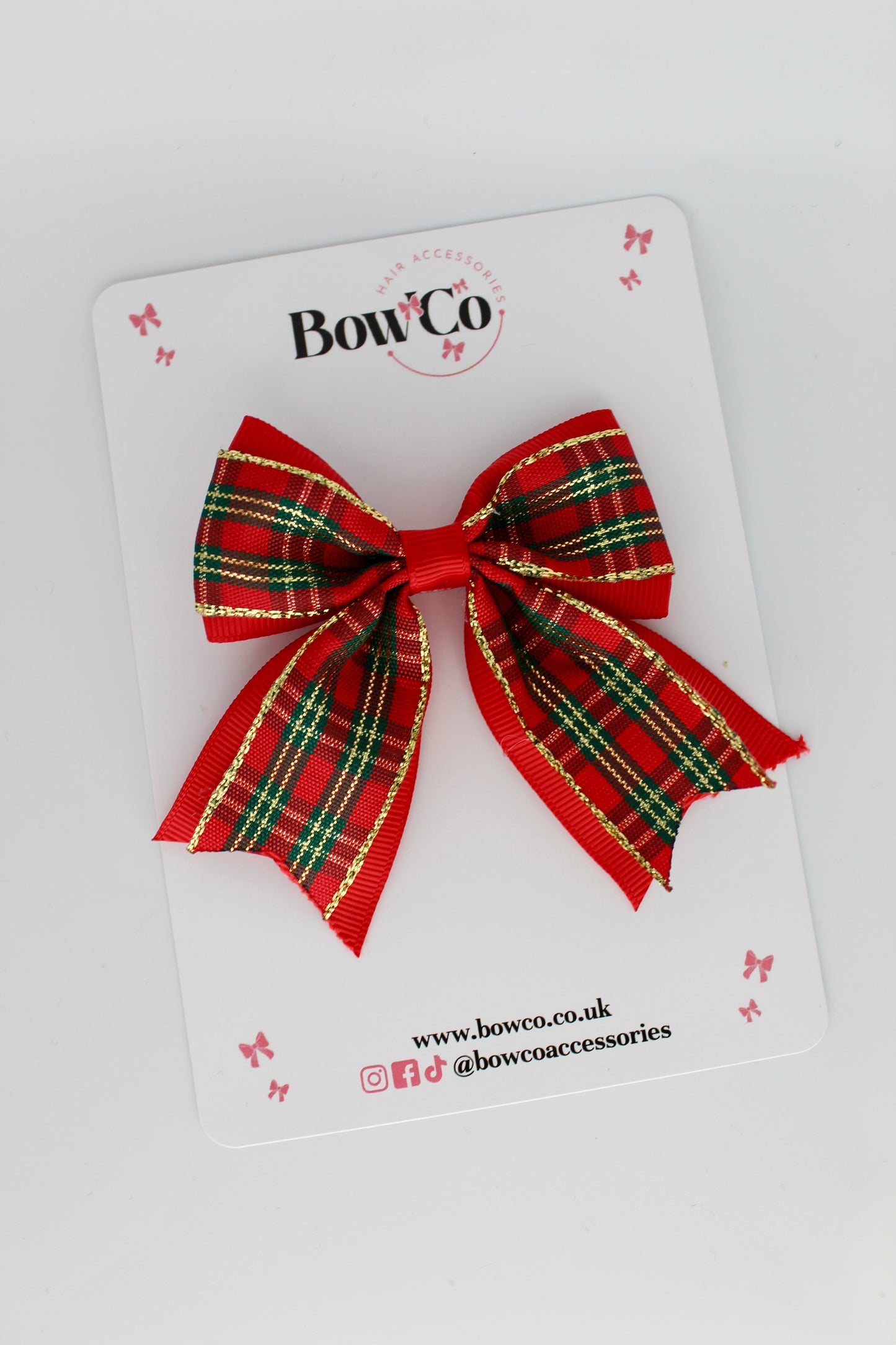 3-Inch Red Tartan Tail Bow Clip