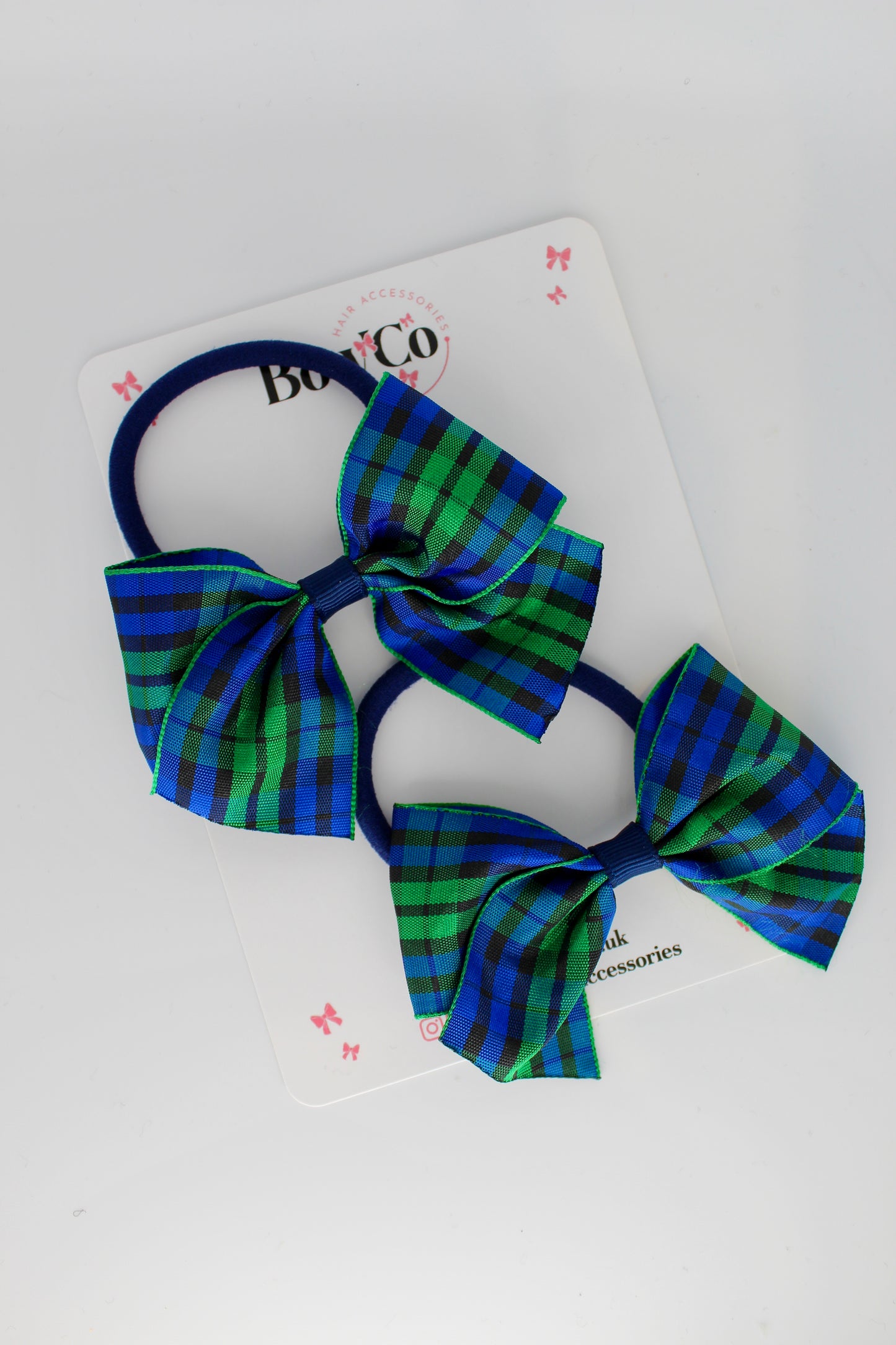 Navy Tartan Tail Bows Set - Elastic