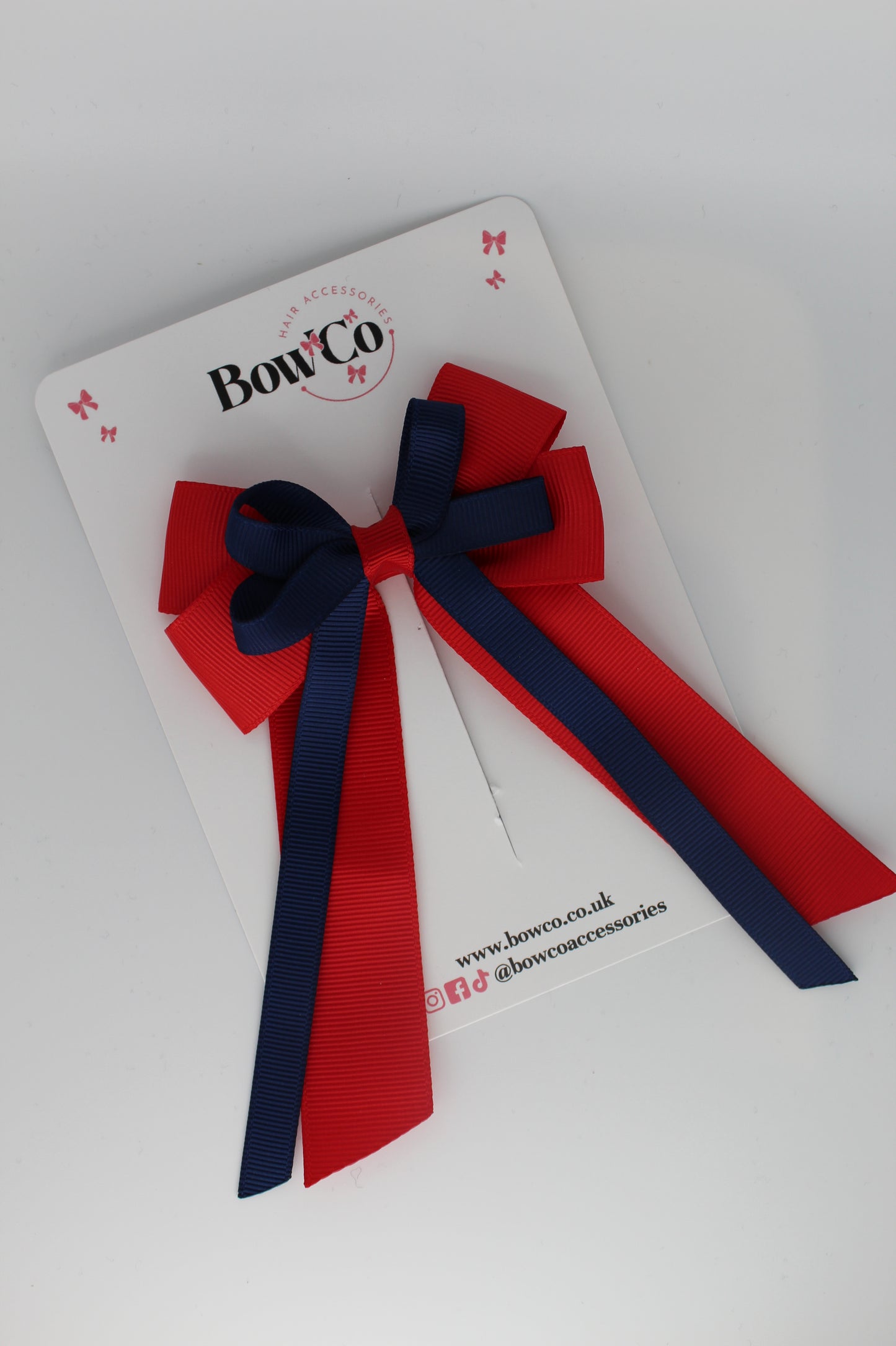 4 Inch Loop Bow Clip PonyTail - Red and Navy Blue