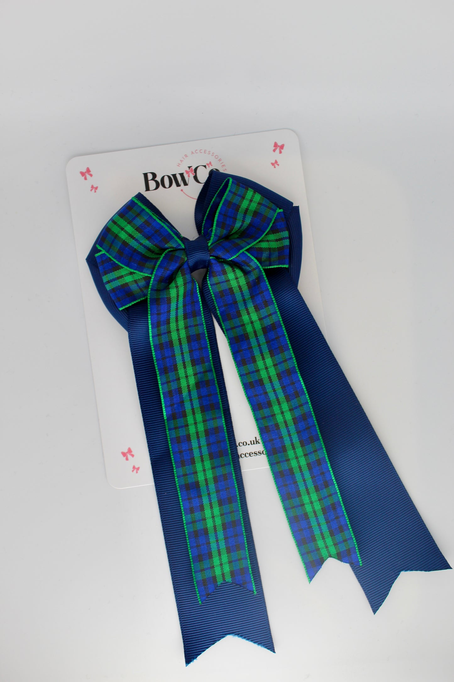 Navy Tartan Double Tail Bow - Clip