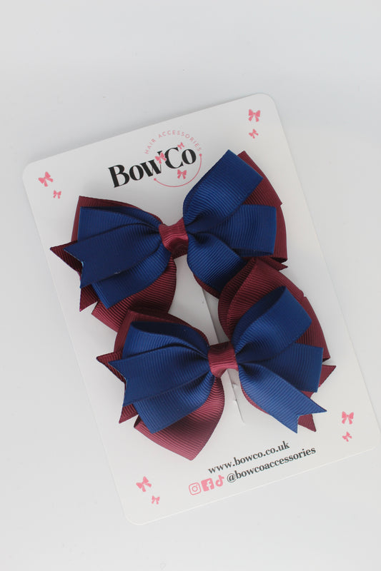 3 Inch Double Tail Bow Set - Navy Blue & Burgundy