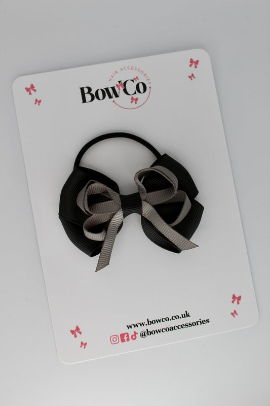 2.5 Inch Double Bow - Elastic - Black and Metal Grey