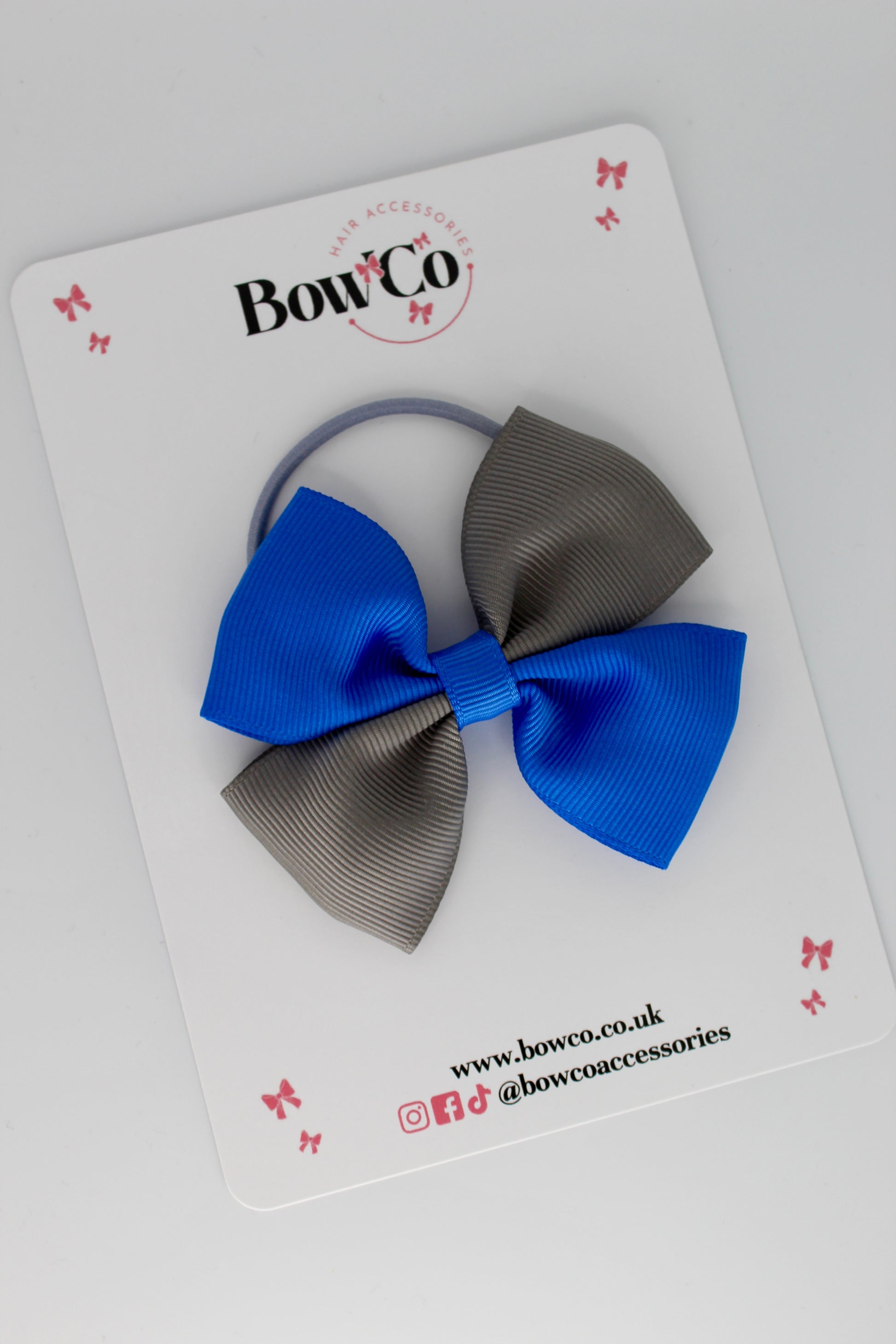 Royal Blue and Metal Grey - Twist Bow - Elastic