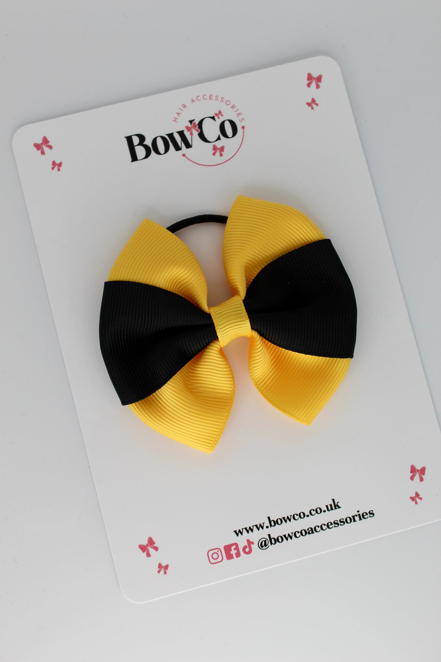 Black and Yellow Gold - Round Tuxedo Bow - Elastic