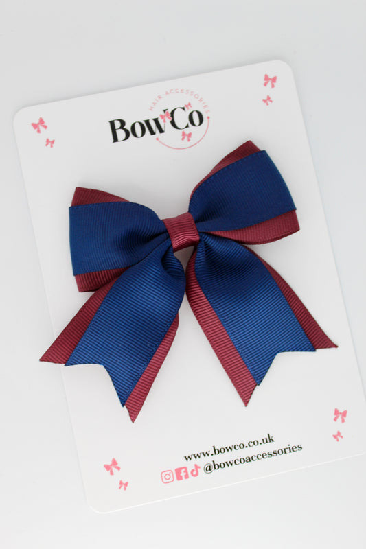 Tail Bow Clip - Navy Blue & Burgundy