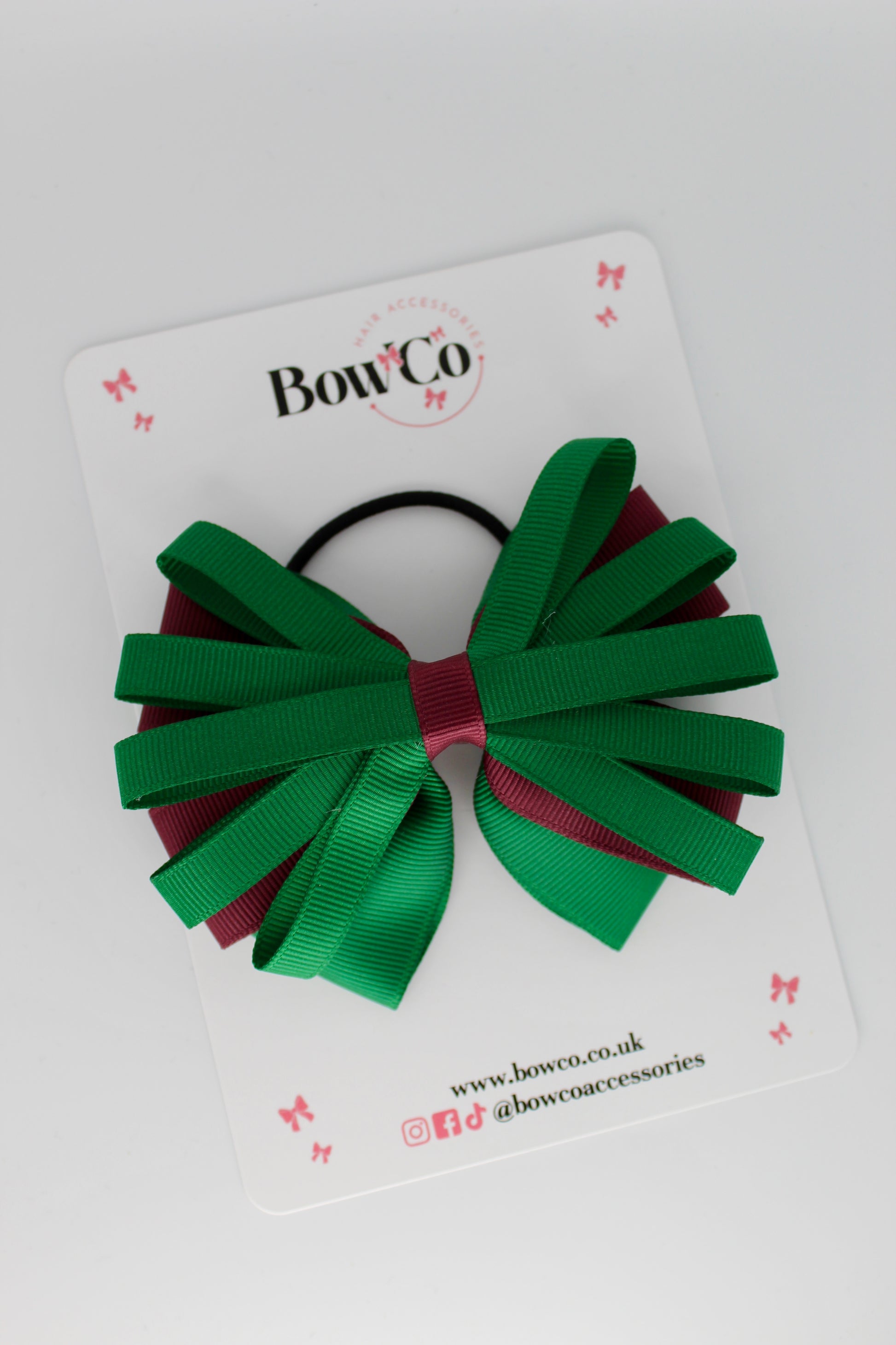 Spiral Bow - Elastic - Forest Green and Burgundy