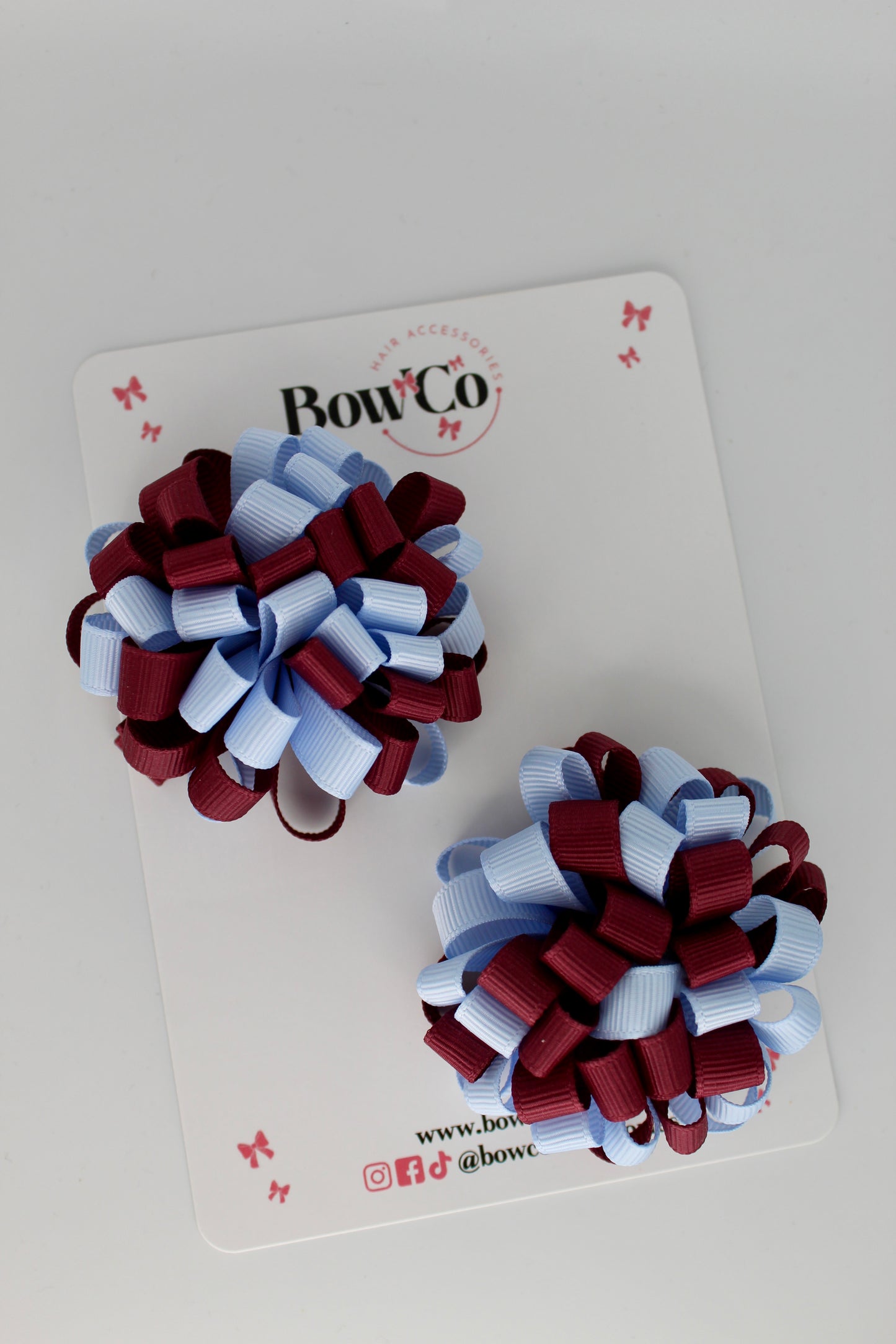 Pom Pom Set - Burgundy and Bluebell - Clip