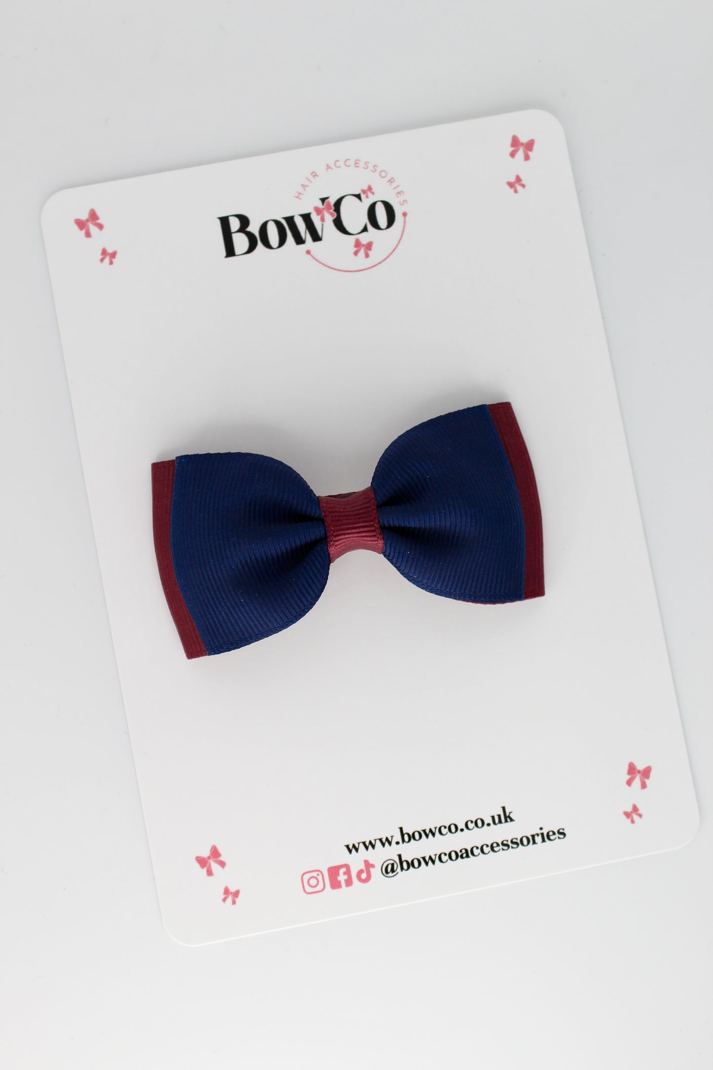 Double Bow - Clip - Navy Blue & Burgundy