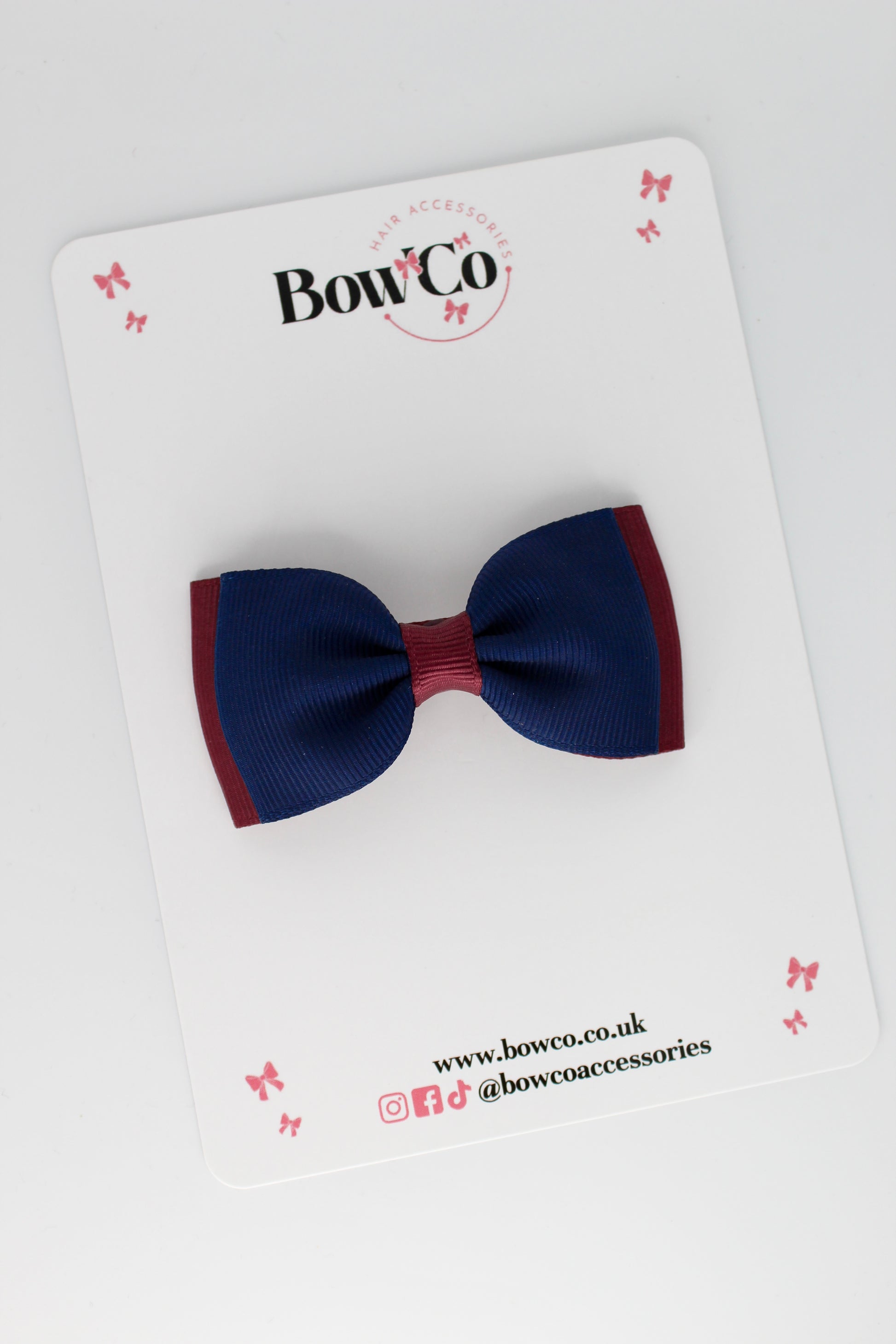 Double Bow - Clip - Navy Blue & Burgundy