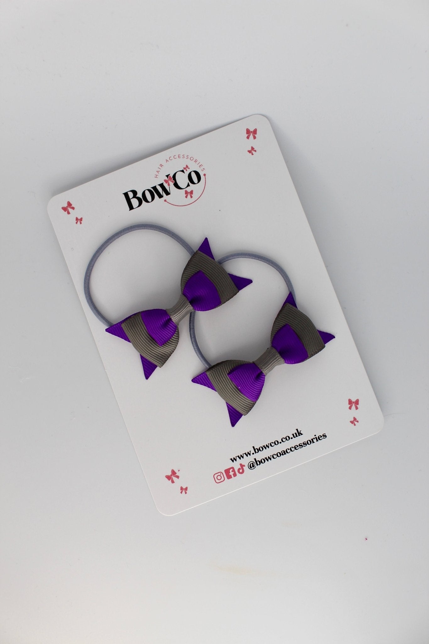 2.5 Inch Butterfly Bow - Elastic - 2 Pack - Purple and Metal Grey