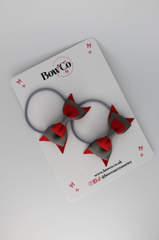 2.5 Inch Butterfly Bow - Elastic - 2 Pack - Red and Metal Grey