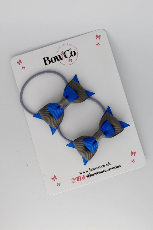 2.5 Inch Butterfly Bow - Elastic - 2 Pack - Royal Blue and Metal Grey