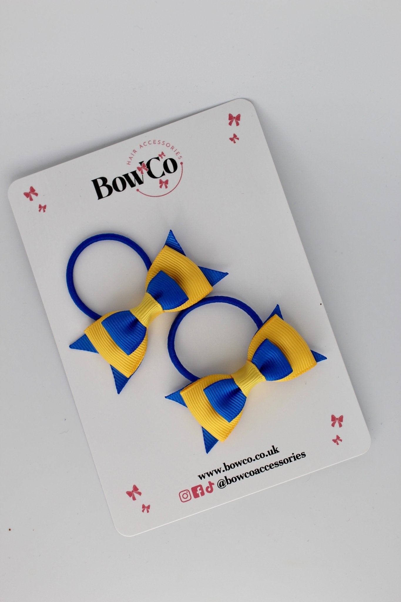 2.5 Inch Butterfly Bow - Elastic - 2 Pack - Royal Blue and Yellow Gold