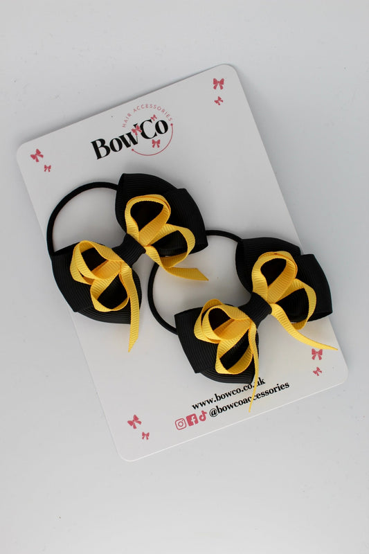 2.5 Inch Double Bow - Elastic - 2 Pack - Black and Yellow Gold