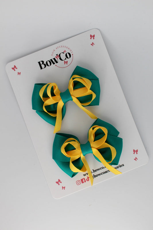 Jade Green and Yellow Gold - Double Bow Set - Clip