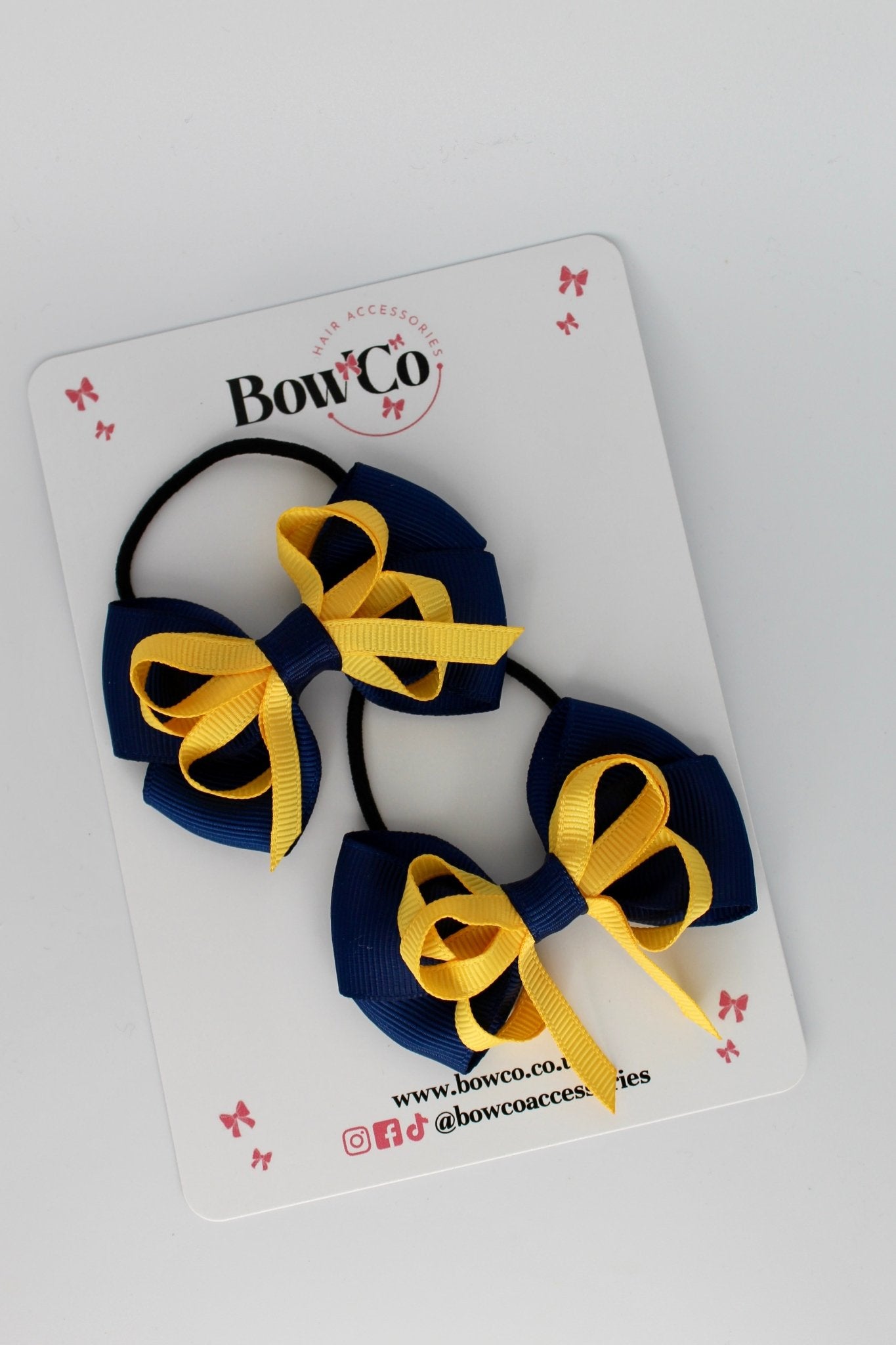 Navy and Yellow Gold - Double Bow Set - Elastic