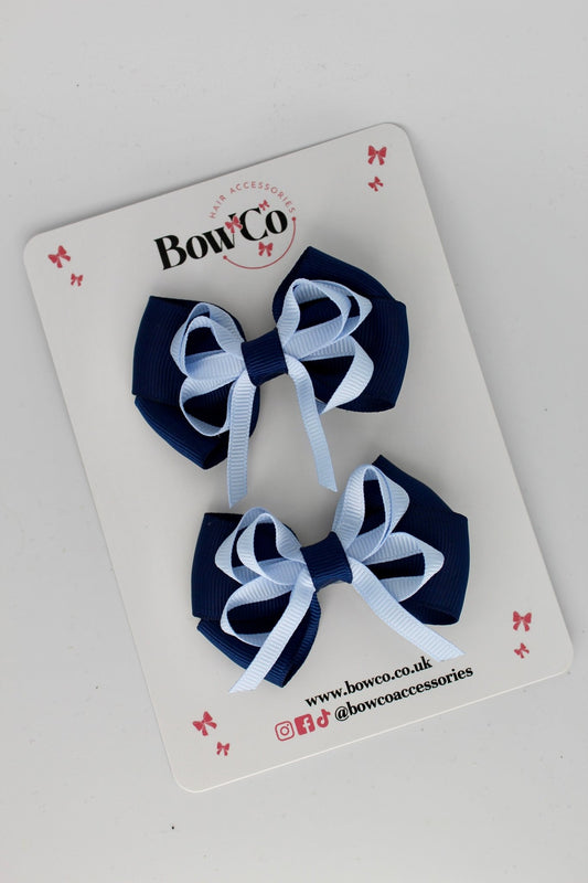 2.5 Inch Double Bow - 2 Pack - Navy Blue and Bluebell