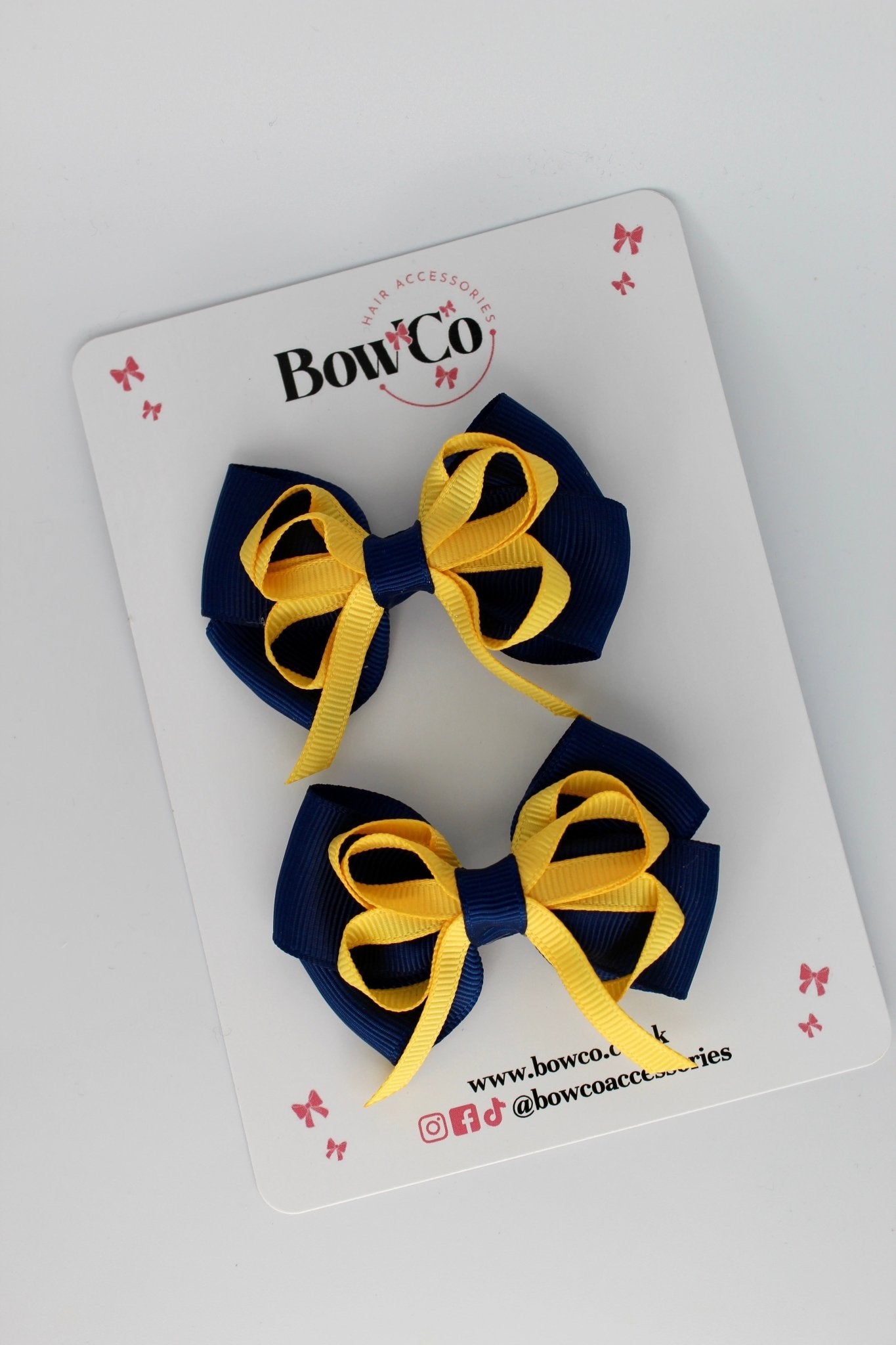 Navy Blue and Yellow Gold - Double Bow Set - Elastic