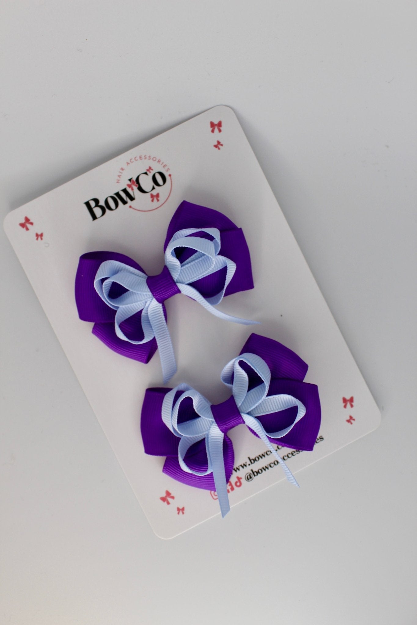 2.5 Inch Double Bow Bobble - 2 Pack - Purple and Bluebell