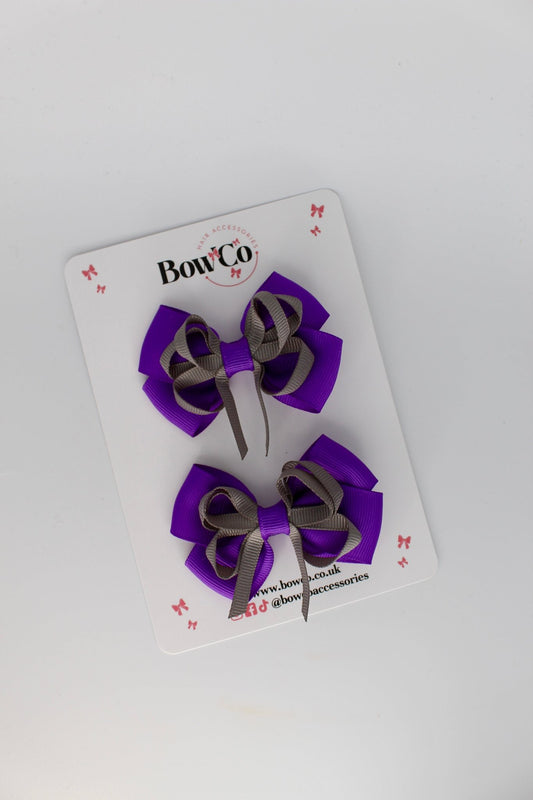 Purple and Grey - Double Bow Set - Clip